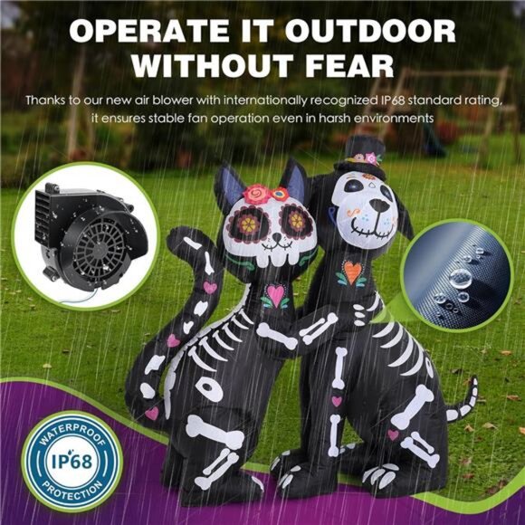 6 FT Halloween Inflatables Skeleton Black Cat and Dog Day of The Dead - Picture 3 of 7